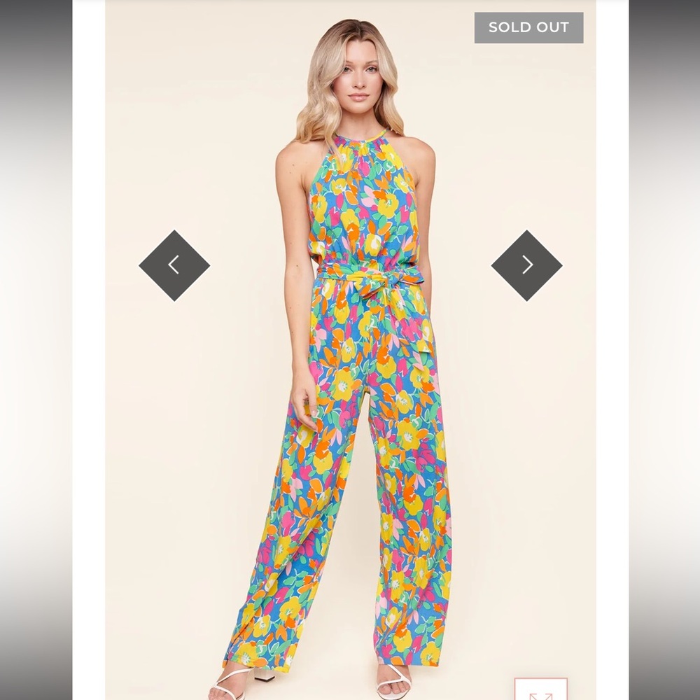 NWT! Sugarlips Yara Rainbow Floral Lighthearted Trapeze Jumpsuit